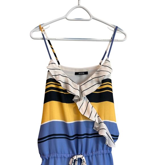 Amissima Striped Ruffle Maxi Dress Multicolor Sleeveless Drawstring Waist Sz 14 - Picture 3 of 8